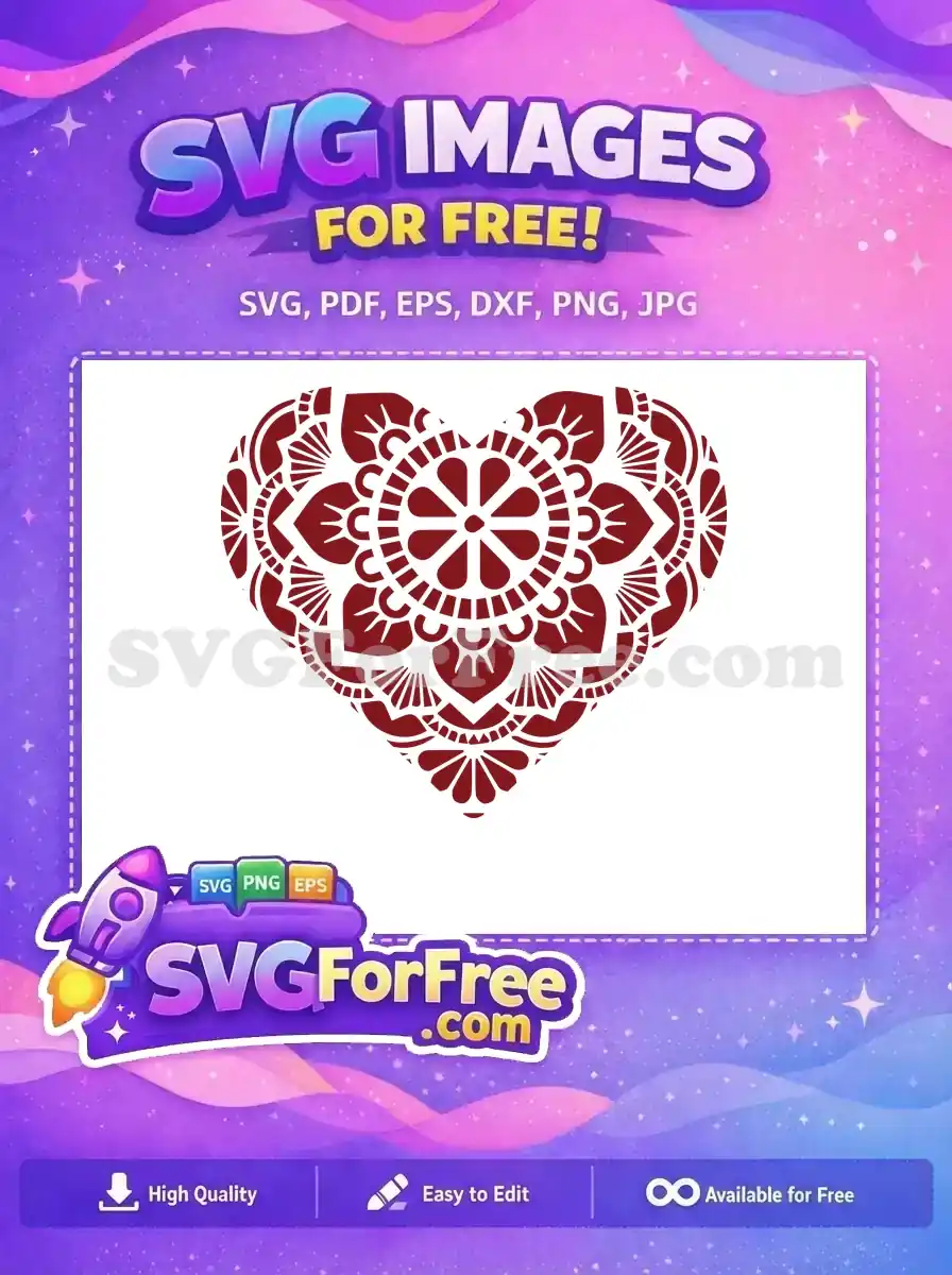 Free Red Heart Mandala Free Intricate Floral Pattern Happy Valentines Day Free SVG