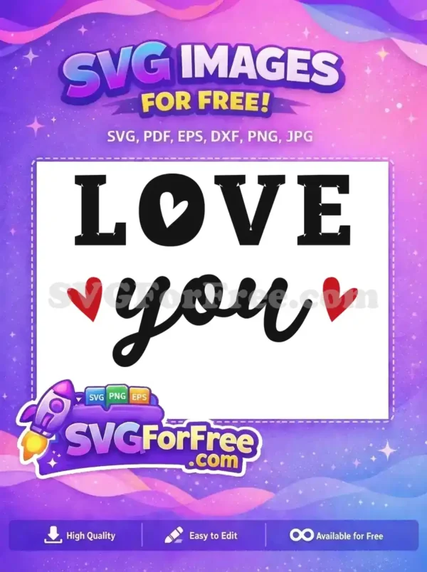 Free LOVE You Text Free Red Hearts Happy Valentines Day Free SVG
