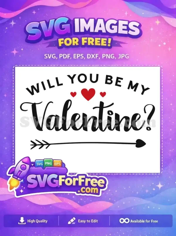 Free Will You Be My Free Valentine Hearts Free SVG
