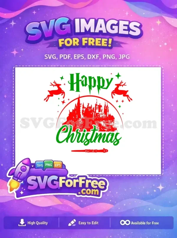 Free Red Hogwarts Free Reindeer Green Happy Christmas Free SVG