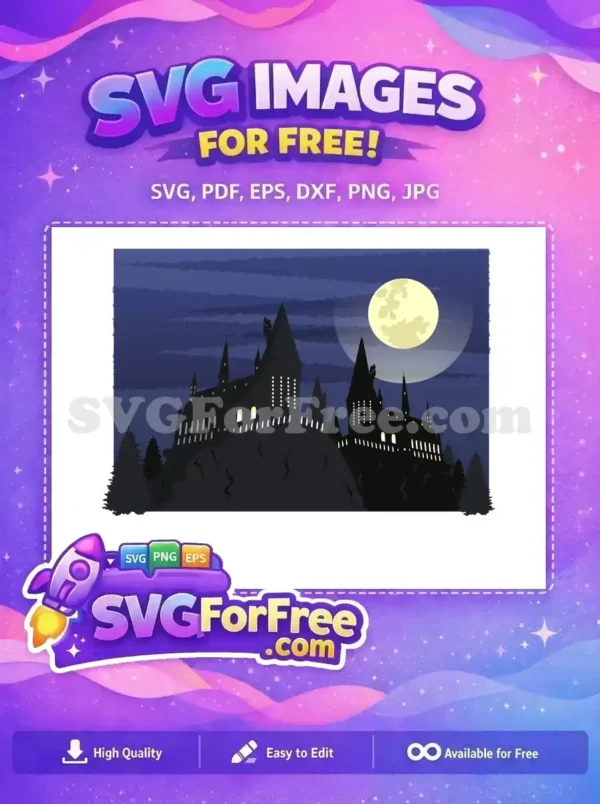 Free Hogwarts Castle Silhouette Free Moonlight Night Harry Potter Free SVG
