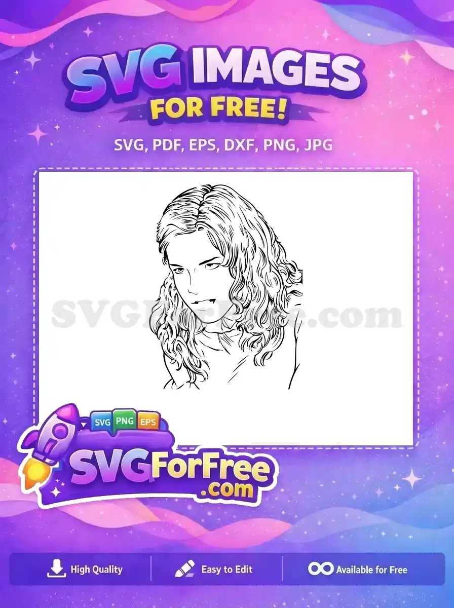 Free Hermione Granger Portrait Free Curly Hair Harry Potter Free SVG