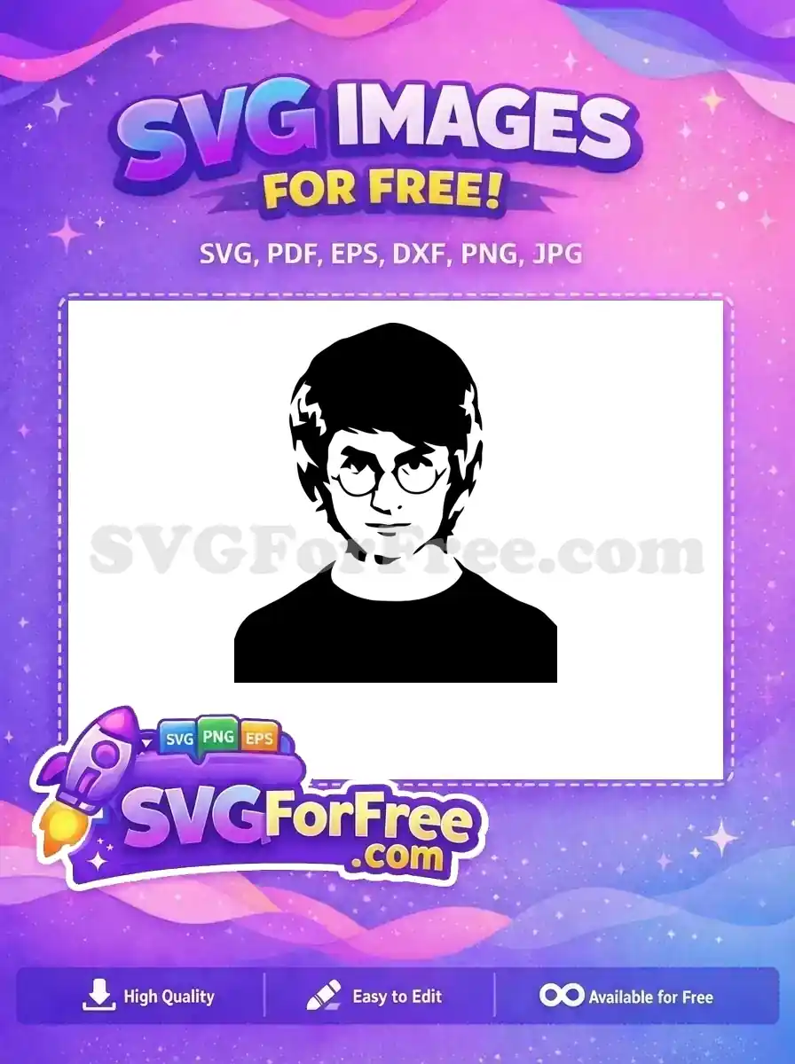 Free Black Haired Free Round Glasses Harry Potter Free SVG 4