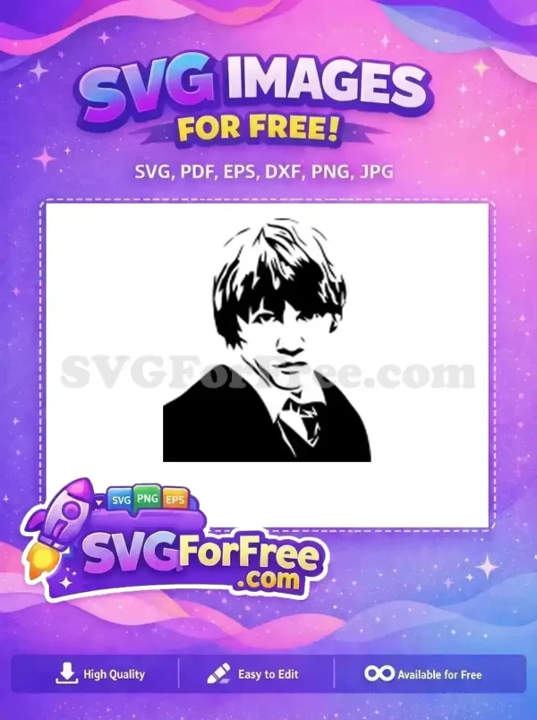 Free Ron Weasley Portrait Free Black Silhouette Harry Potter Free SVG