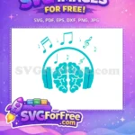 Free Turquoise Headphone Brain Free Music Notes Free SVG - Instant Download