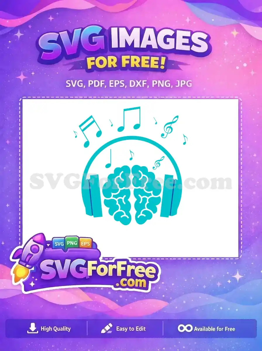 Free Turquoise Headphone Brain Free Music Notes Free SVG