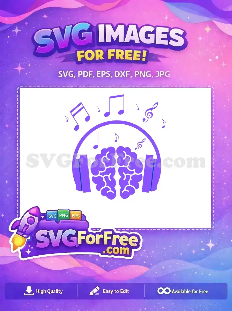 Free Purple Music Notes Free Headphone Brain Design Free SVG