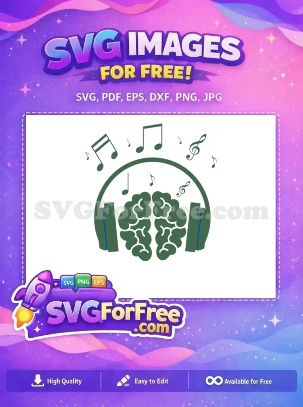 Free Green Music Notes Free Brain Headphone Design Free SVG