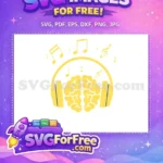 Free Yellow Headphone Free Music Notes Brain Free SVG - Instant Download