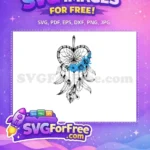 Free Cyan Floral Bouquet Free Heart SVG Graphic Design Free SVG - Instant Download
