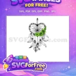 Free Green Floral Heart Free Sunflower Detail Design Free SVG - Instant Download