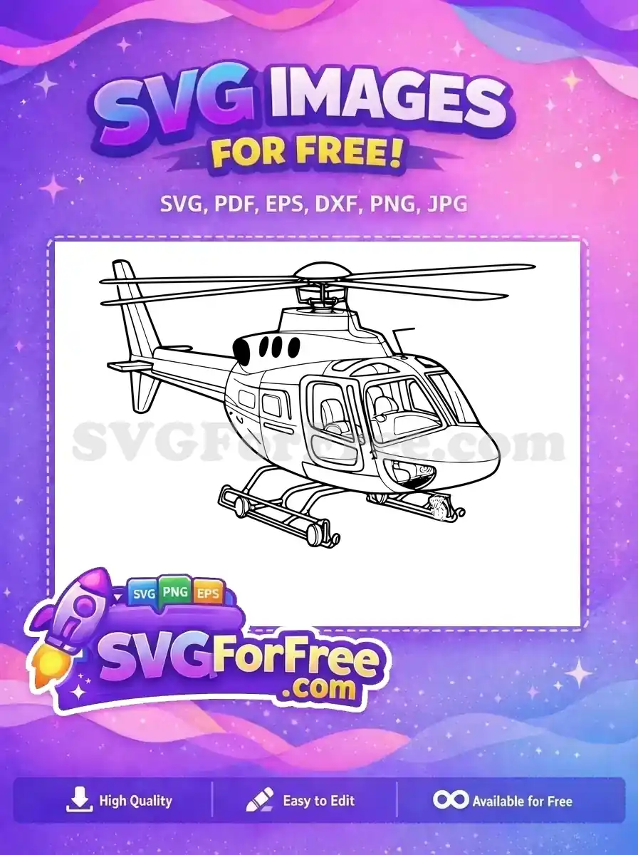 Free Detailed Outlined Helicopter Free Black And White Free SVG