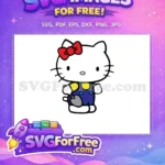 Free Red Bow Hello Kitty Gardener Free Blue Overalls Free SVG - Instant Download