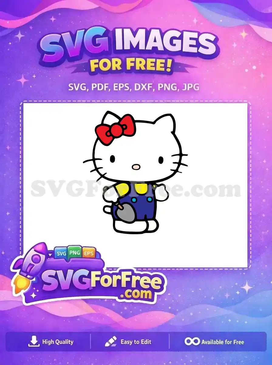 Free Red Bow Hello Kitty Gardener Free Blue Overalls Free SVG