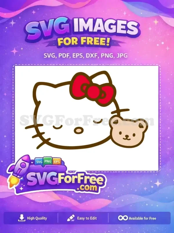 Free Sleeping Eyes Free Red Bow Hello Kitty Free SVG