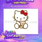 Free Red Bow Hello Kitty Free Holding Teddy Free SVG - Instant Download