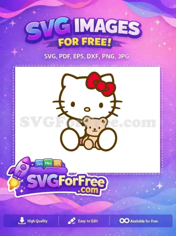 Free Red Bow Hello Kitty Free Holding Teddy Free SVG