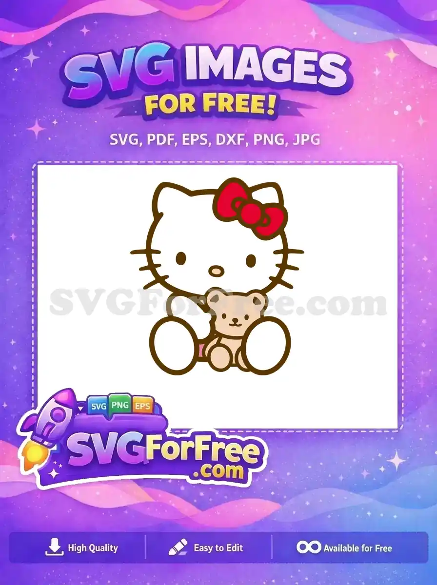 Free Red Bow Hello Kitty Free Holding Teddy Free SVG