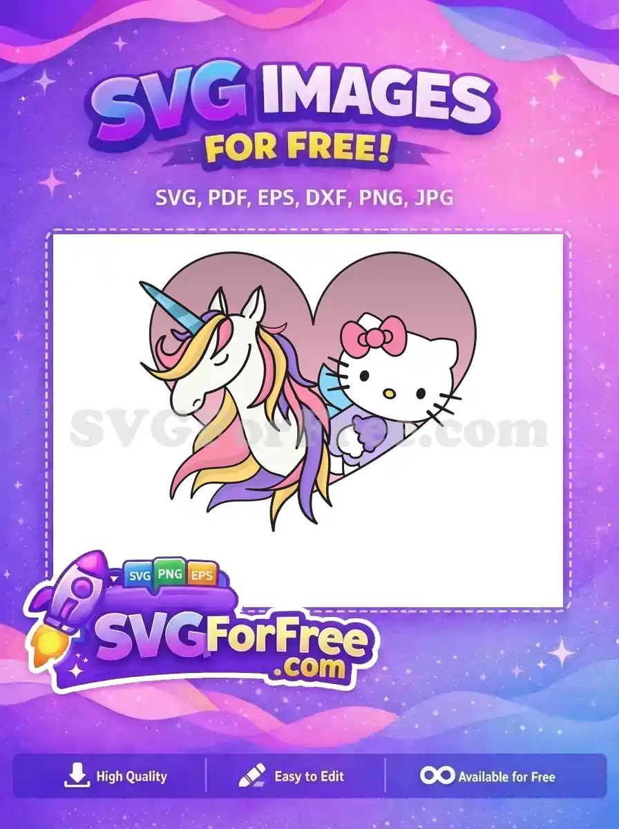 Free Unicorn Rainbow Mane Free Kitty Lavender Dress Heart Free SVG