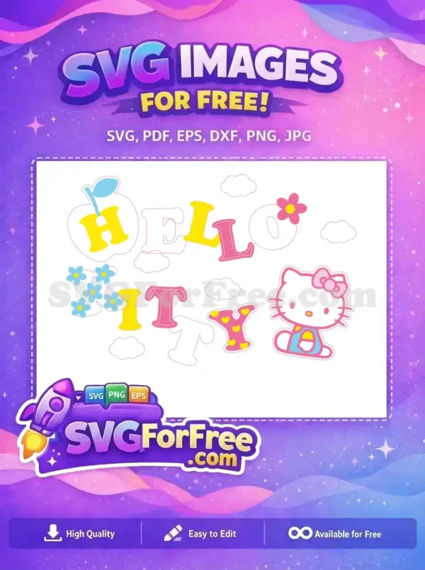 Free Pink Bow Free Blue Outfit Hello Kitty Free SVG 1