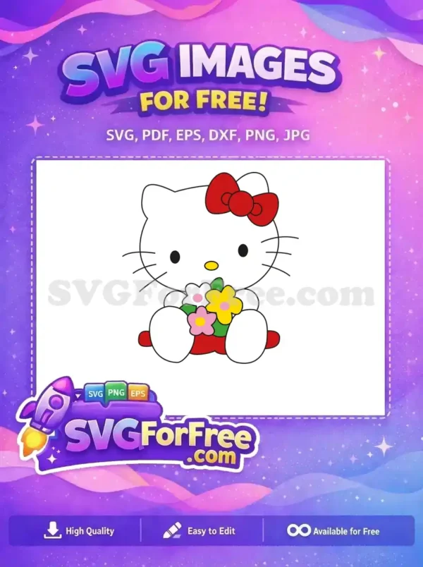 Free Red Bow Free Holding Flowers Hello Kitty Free SVG 1