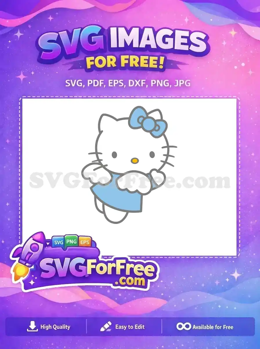 Free Hello Kitty Blue Bow Free Dress Happy Free SVG