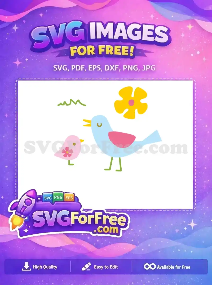 Free Blue Bird Singing Free Pink Flower Spring Free SVG