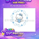 Free Heart Hugging Hello Kitty Free Blue Bow Free SVG - Instant Download