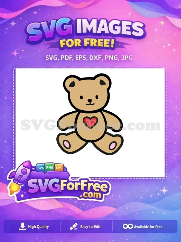 Free Tan Teddy Red Heart Free Happy Bear Free SVG