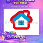 Free Red Outline Free Blue Roof Simple House Free SVG - Instant Download