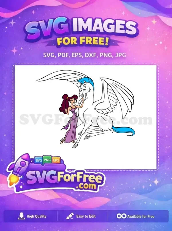 Free Megara with Pegasus Free White Wings Hercules Free SVG