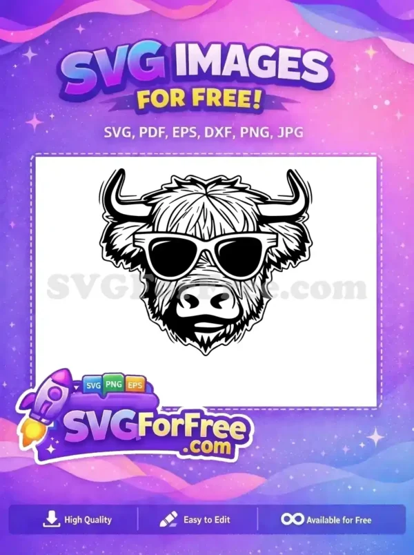 Free Cute Fluffy Free Detailed Highland Cow Free SVG
