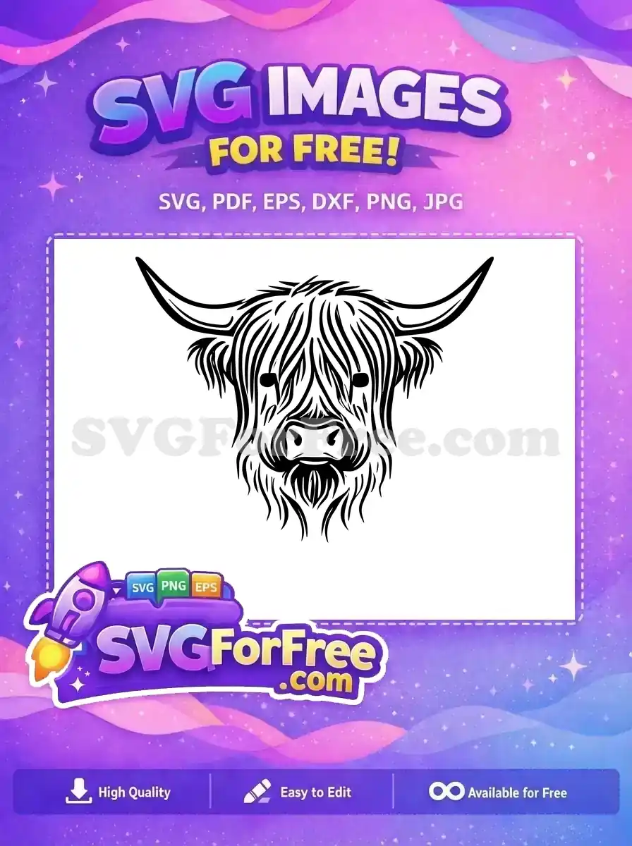 Free Cute Highland Free Cow Head Beautiful Free SVG