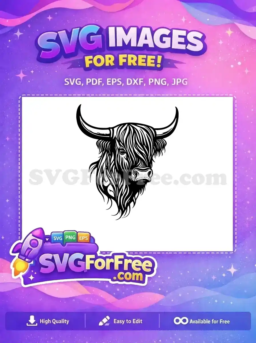 Free Cute Face Free Fluffy Hair Highland Cow Free SVG 1