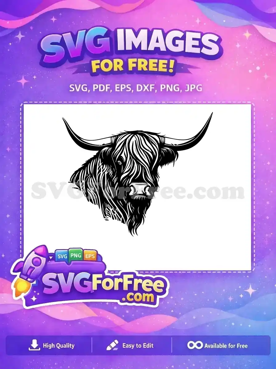 Free Cute Face Free Fluffy Hair Highland Cow Free SVG 2