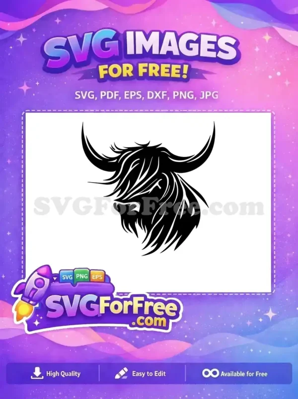 Free Cute Face Free Highland Cow Portrait Free SVG 1