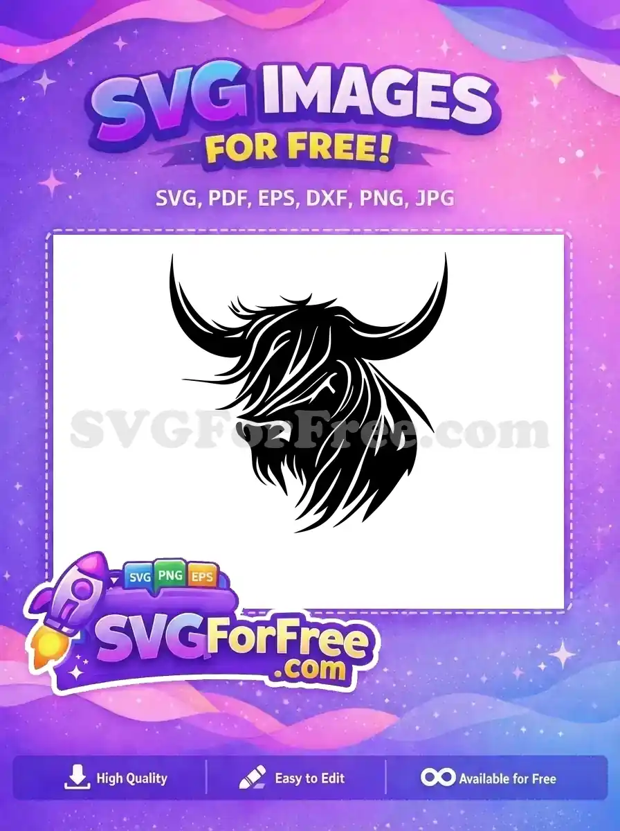 Free Cute Face Free Highland Cow Portrait Free SVG 1