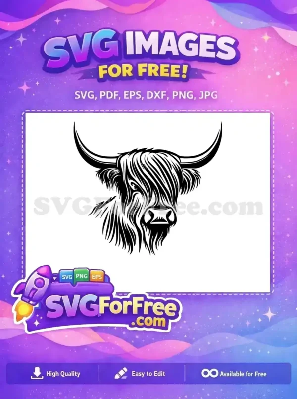 Free Cute Highland Cow Free Fluffy Hair Animal Free SVG 1