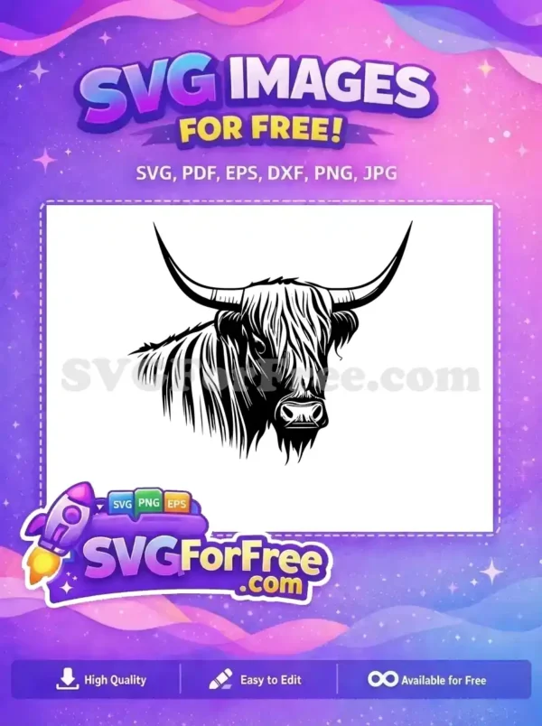 Free Cute Face Free Long Hair Highland Cow Free SVG 2