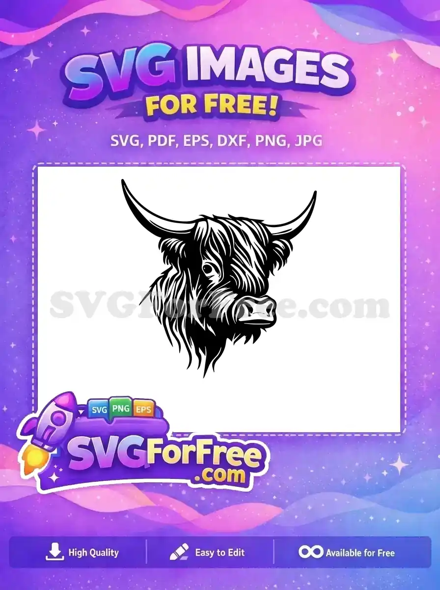 Free Cute Face Free Brown Highland Cow Portrait Free SVG 1