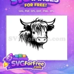 Free Cute Highland Cow Free Fluffy Hair Portrait Free SVG - Instant Download