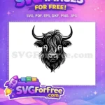 Free Shaggy Hair Bull Face Free Black Silhouette Highland Cow Animal Free SVG - Instant Download