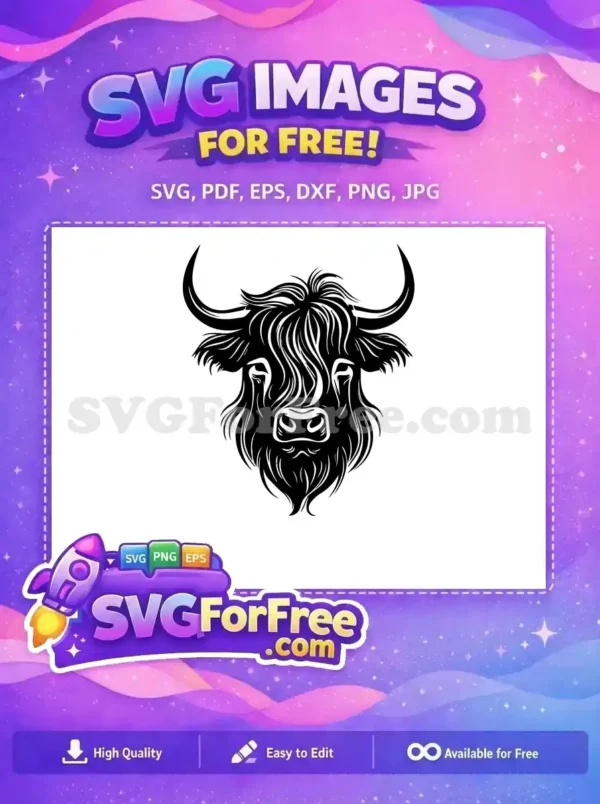 Free Shaggy Hair Bull Face Free Black Silhouette Highland Cow Animal Free SVG