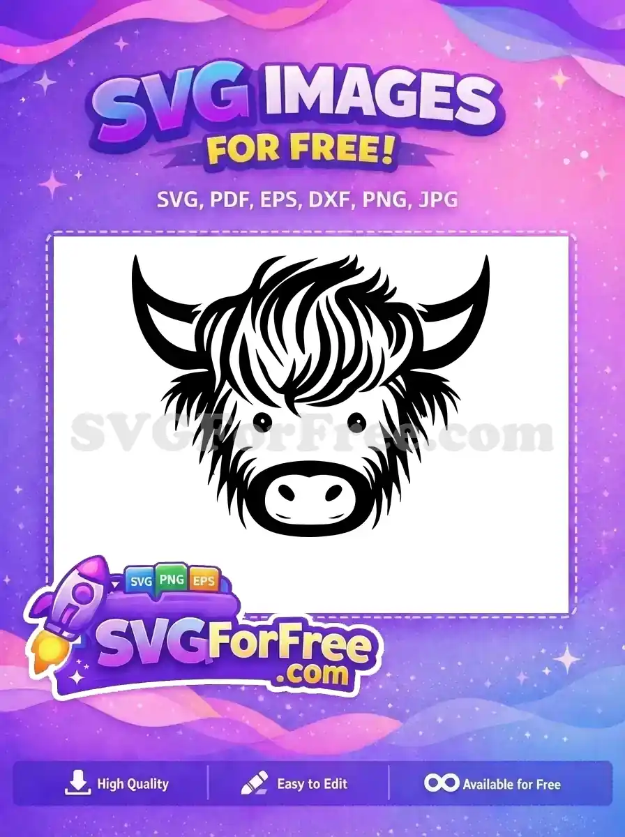 Free Cute Highland Free Cow Face Happy Free SVG
