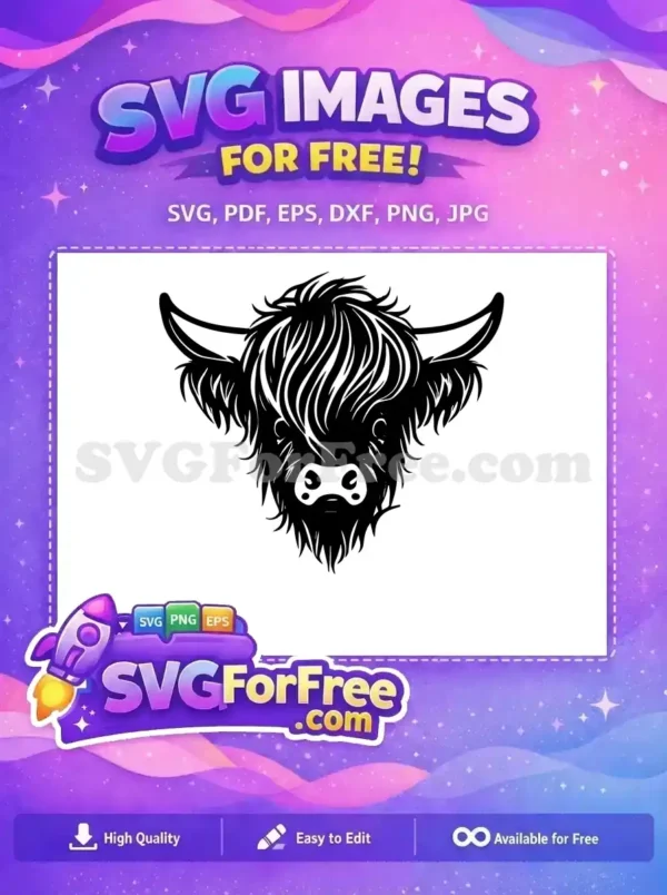 Free Cute Face Free Fluffy Hair Highland Cow Free SVG 5