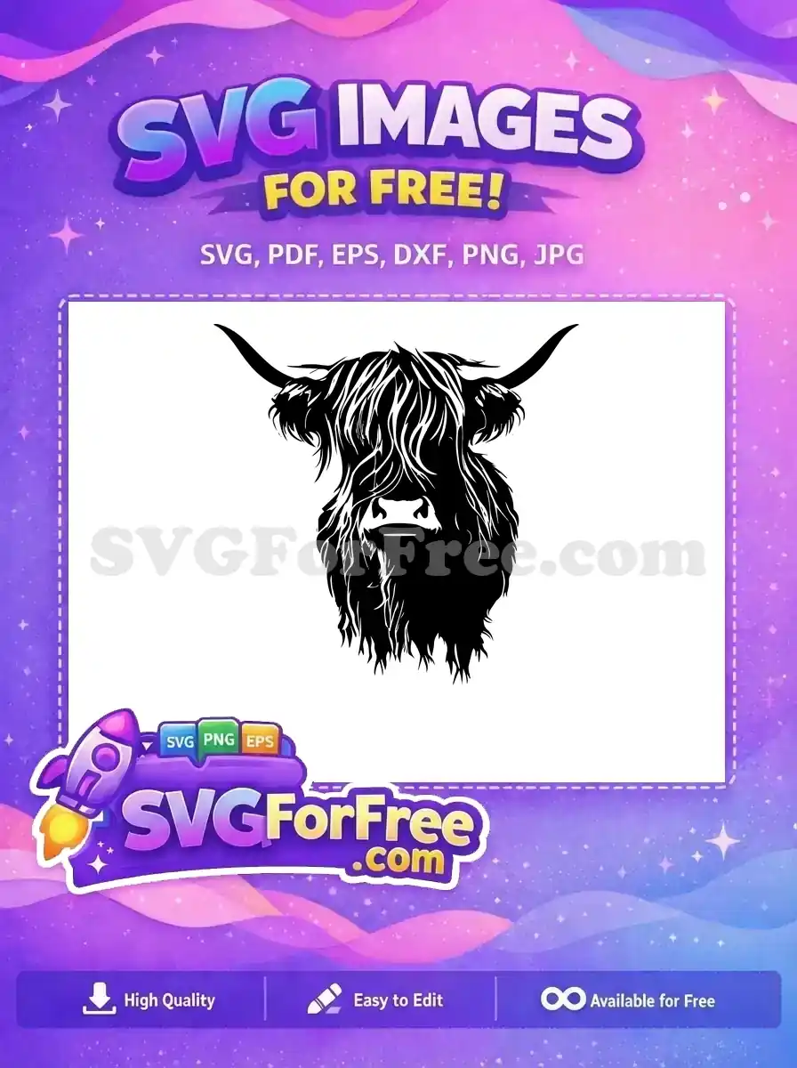 Free Cute Face Free Fluffy Haired Highland Cow Free SVG 1