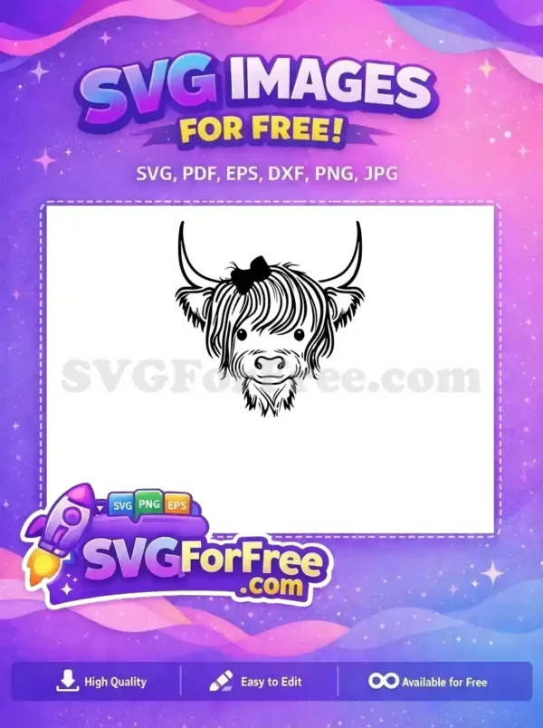 Free Cute Highland Cow Free Fluffy Face Animal Free SVG 2
