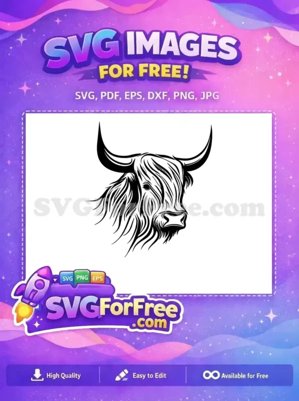 Free Cute Face Free Fluffy Hair Highland Cow Free SVG 10