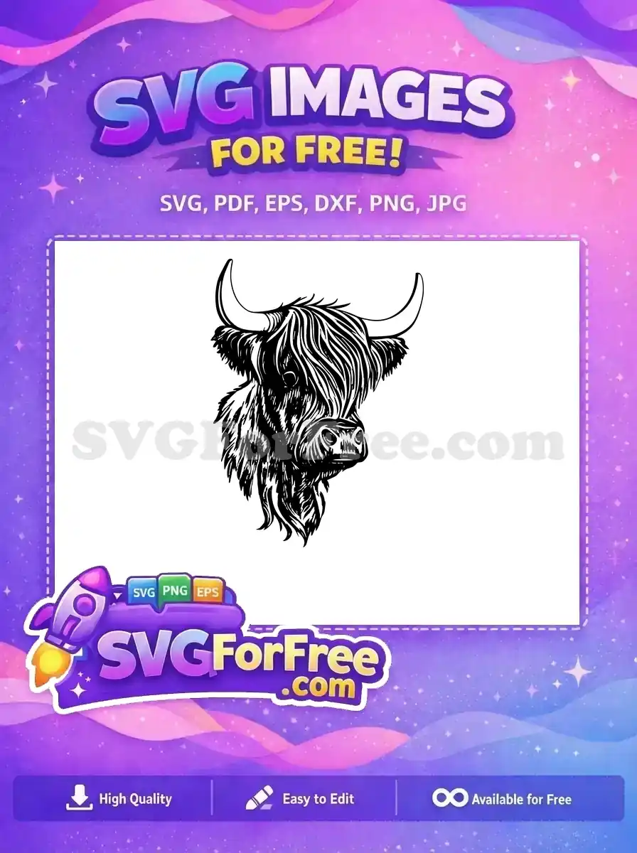 Free Cute Face Free Long Hair Highland Cow Free SVG 4