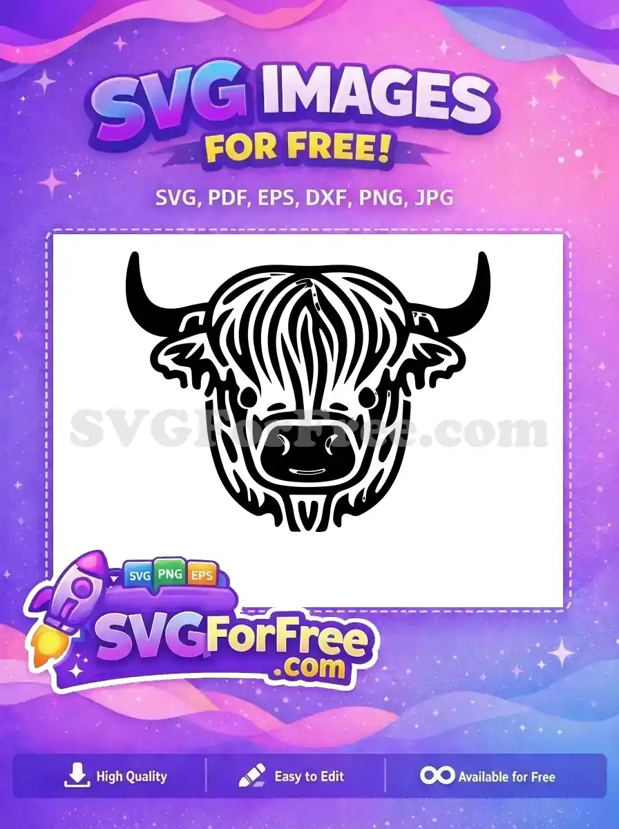 Free Cute Highland Cow Free Fluffy Face Farm Free SVG 3